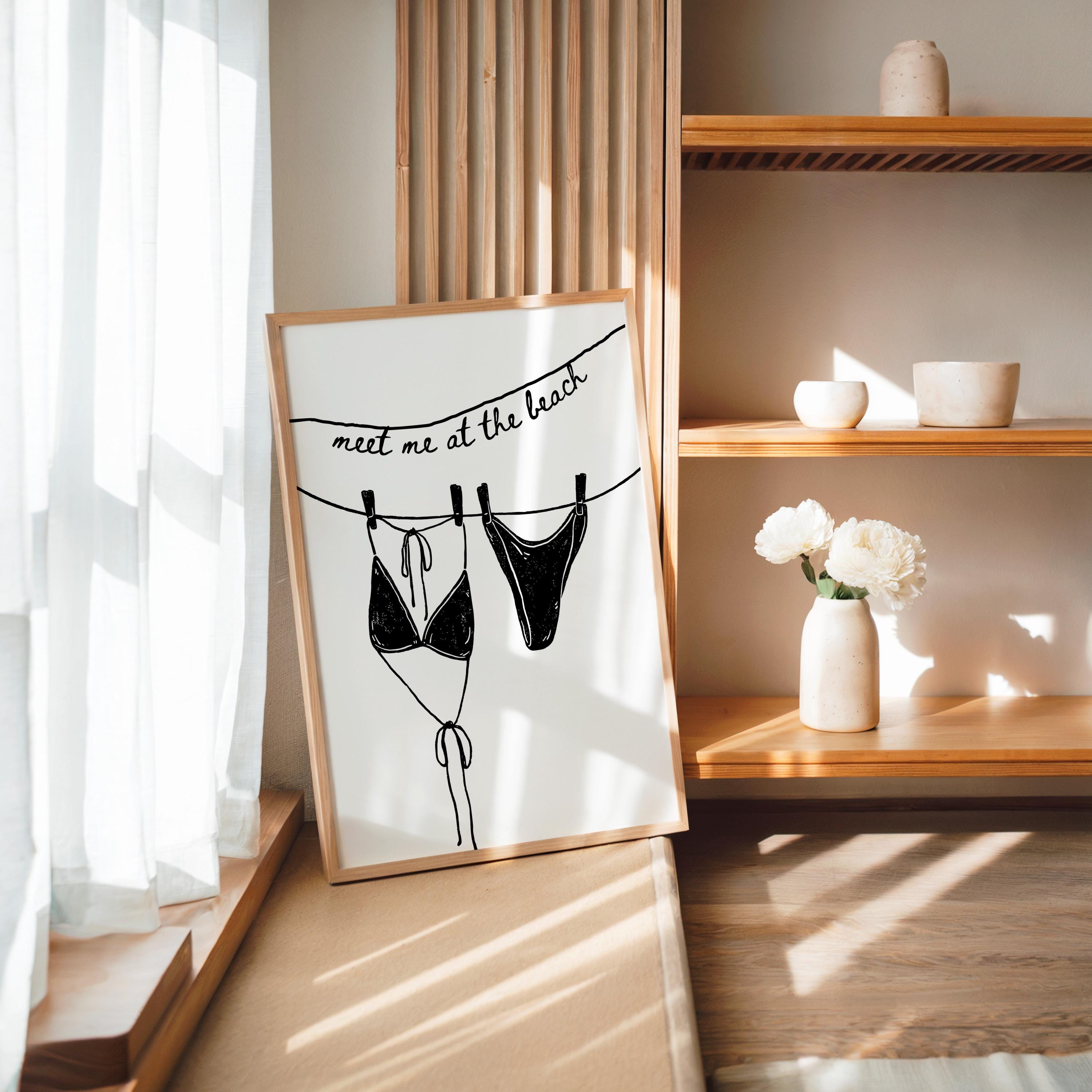 Meet Me at the Beach Wall Art, Black Line Art Bikini Print, Modern Bathroom Decor, Minimal Beach Poster, Trendy Apartment Printable