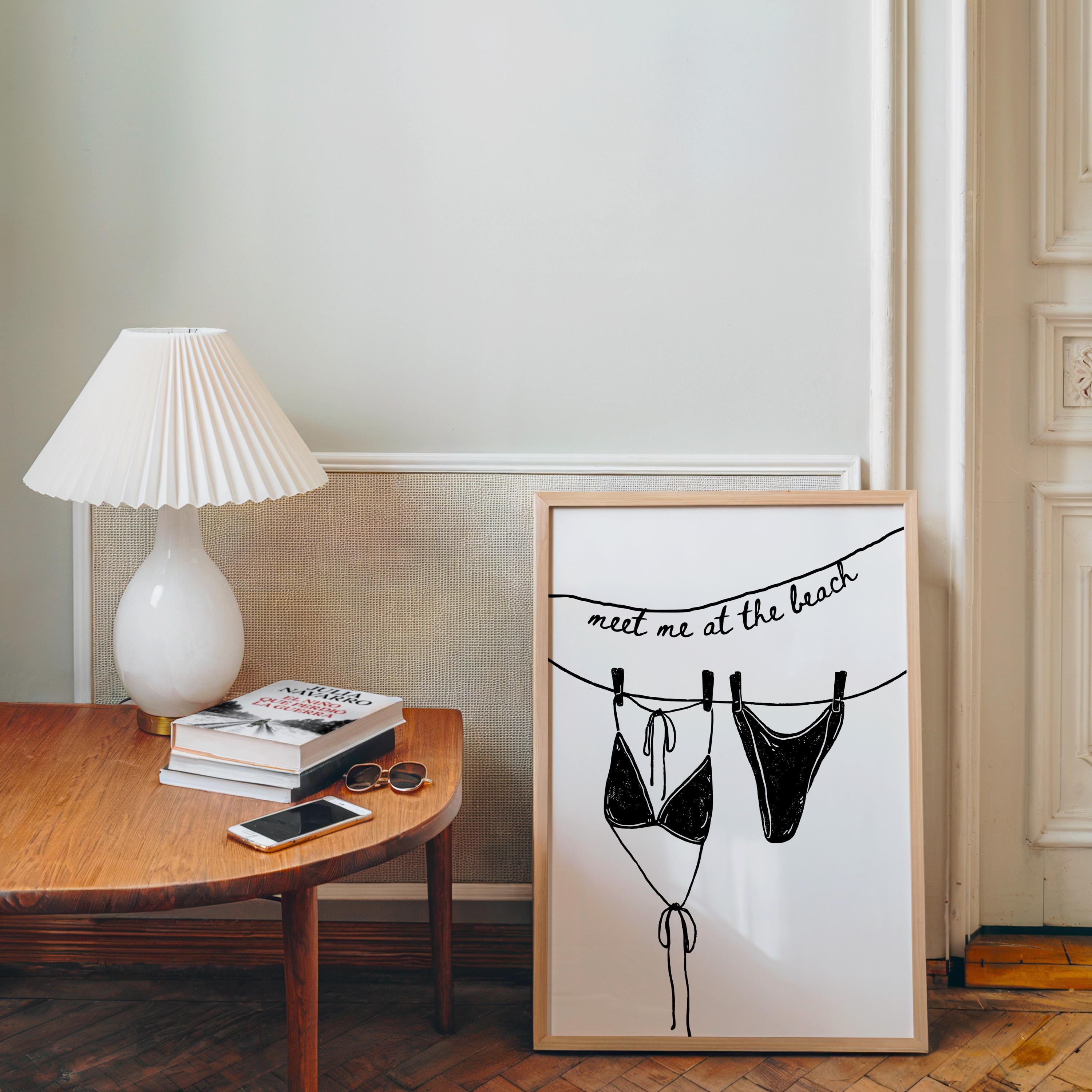 Meet Me at the Beach Wall Art, Black Line Art Bikini Print, Modern Bathroom Decor, Minimal Beach Poster, Trendy Apartment Printable
