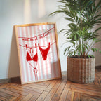 Meet Me at the Beach Wall Art, Red Bikini Line Art Print, Retro Pop Art Poster, Flirty Bathroom Decor, Girls Night Apartment Printable
