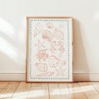 Coastal Shell Wall Art, Mint and Terracotta Beach Print, Seashell Line Art Poster, Modern Coastal Decor, Neutral Ocean Bathroom Printable