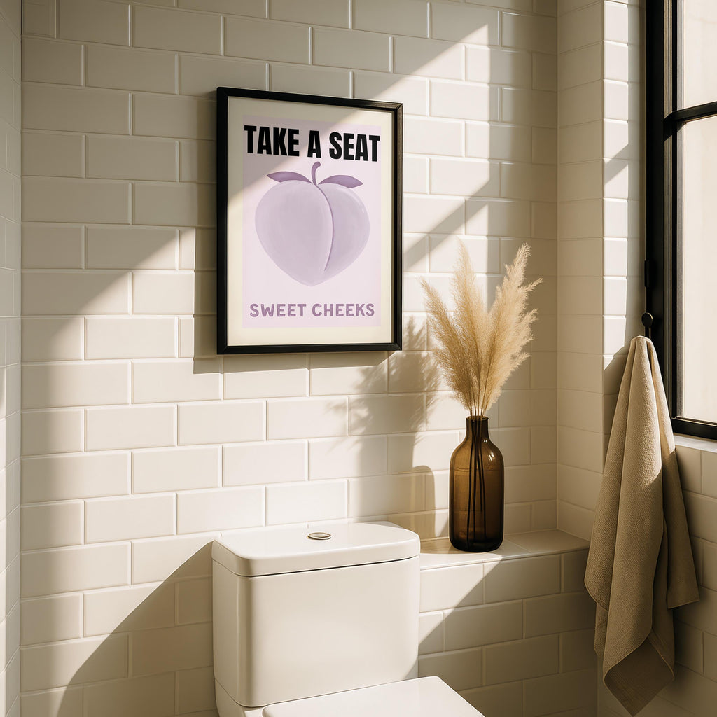 Purple Bathroom Wall Art Set of 6, Funny Bathroom Prints, Trendy Lavender Decor, Cute Toilet Humor Posters, Apartment Bathroom Printable