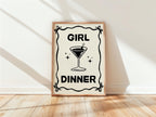 Girl Dinner Print, Funny Kitchen Prints, College Apartment Poster Black Bar Cart Decor, Cocktail Wall Art, Cute Martini Gifts, Bar Cart Art