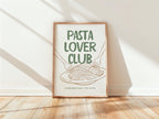 Pasta Lover Club Poster, Italian Kitchen Wall Art, Funny Food Print, Modern Green Beige Typography, Dining Room Decor, DIGITAL DOWNLOAD