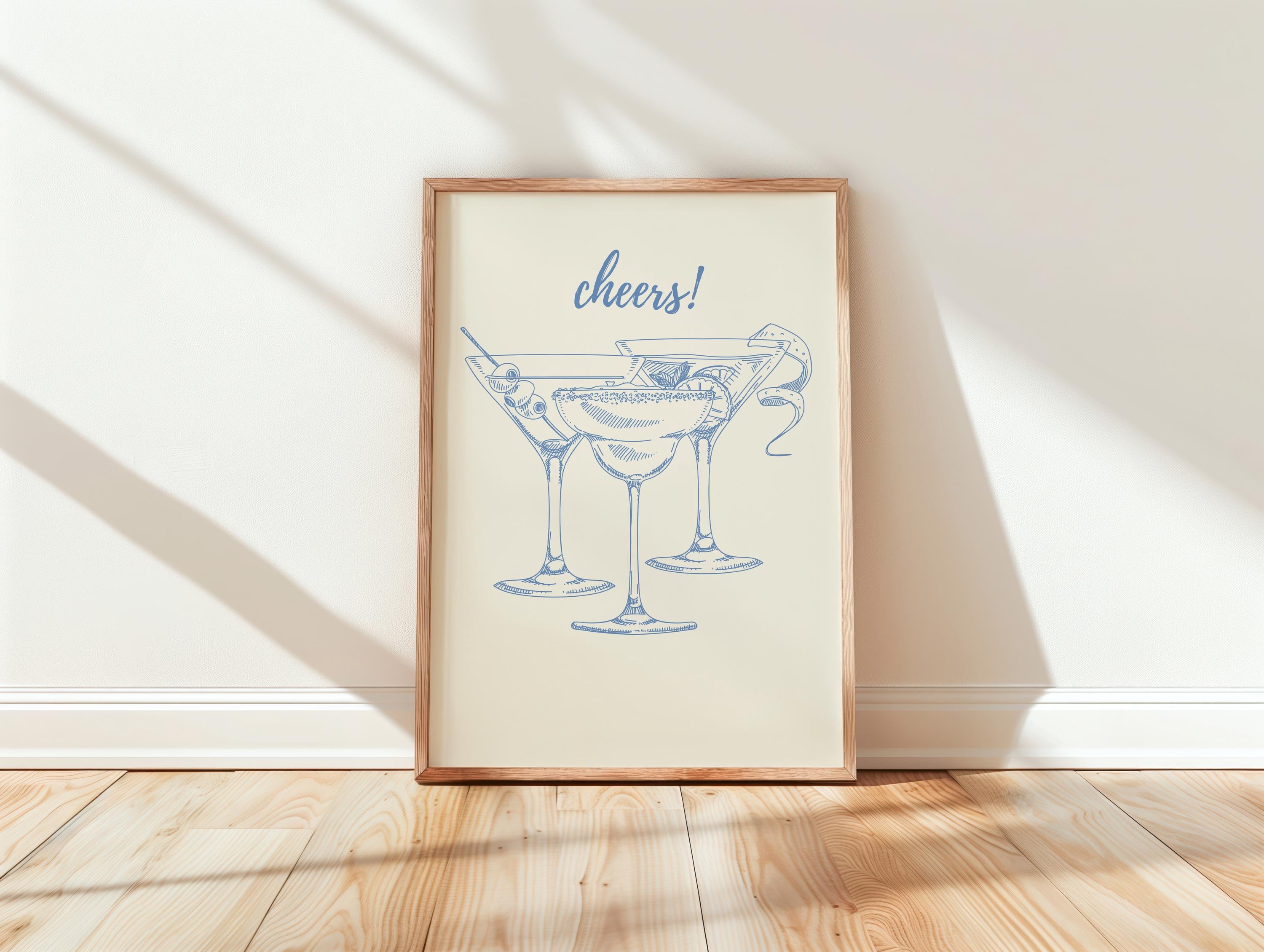 Cheers Print Blue Bar Cart Print, Trendy Wall Art, Baby Blue Aesthetic, Retro Kitchen Poster, Drink Print, Cocktail Wall Art, Digital Prints