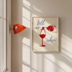 Tell Me When Wine Print, Retro Cheers Wall Art, Fun Bar Cart Printable Decor, Red & Blue Kitchen Poster, Wine Lover Digital Gift Idea