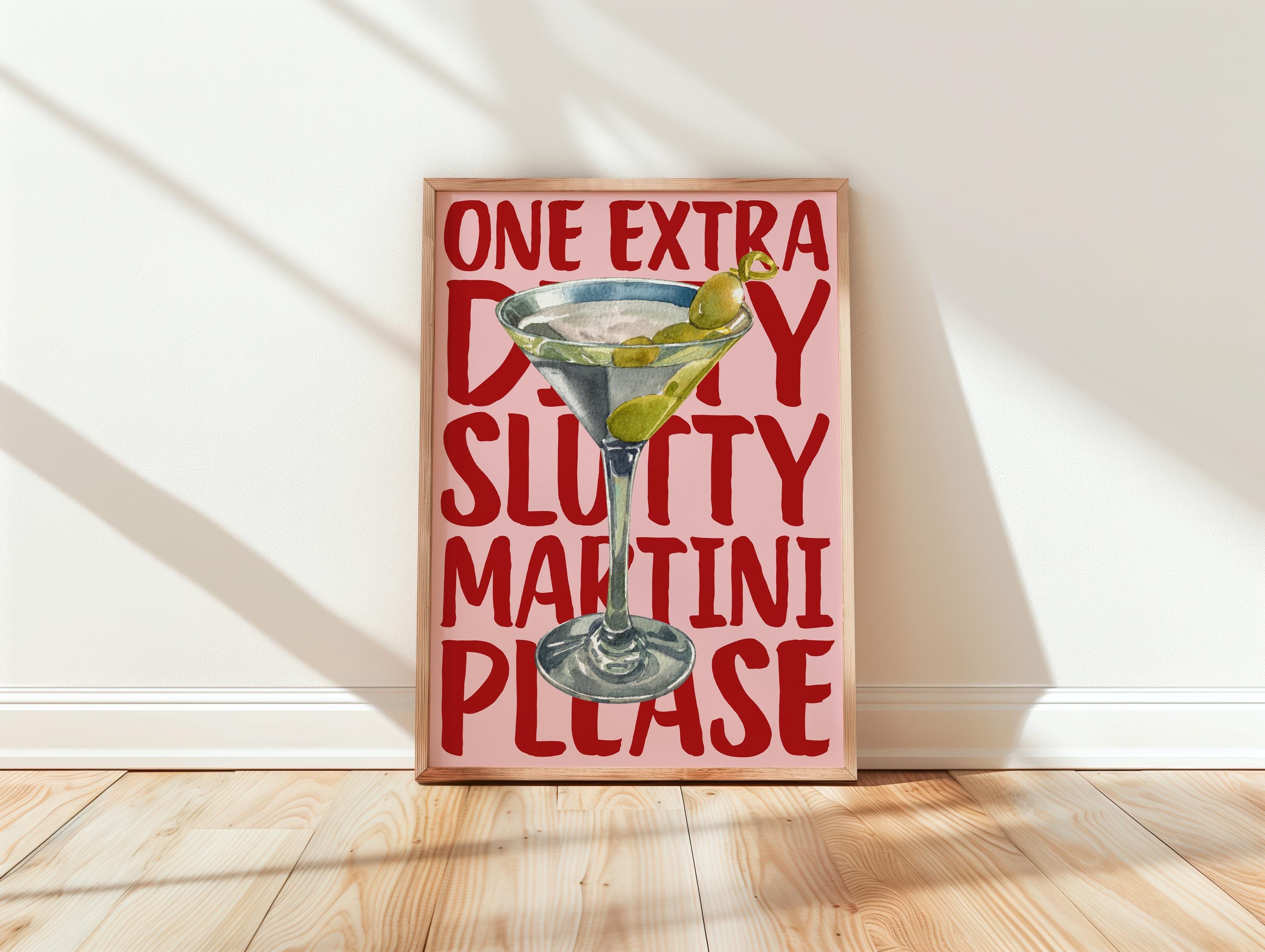 Martini Poster, Extra Dirty Please Martini Wall Art, Retro Cocktail Poster, Bar Cart Art Print, Modern Kitchen Print, Trendy Printable Art