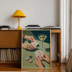 Playing Cards & Martini Bar Art Print, Retro Cocktail Wall Decor, Mid Century Modern Bar Cart Printable, Glam Home Artwork, DIGITAL