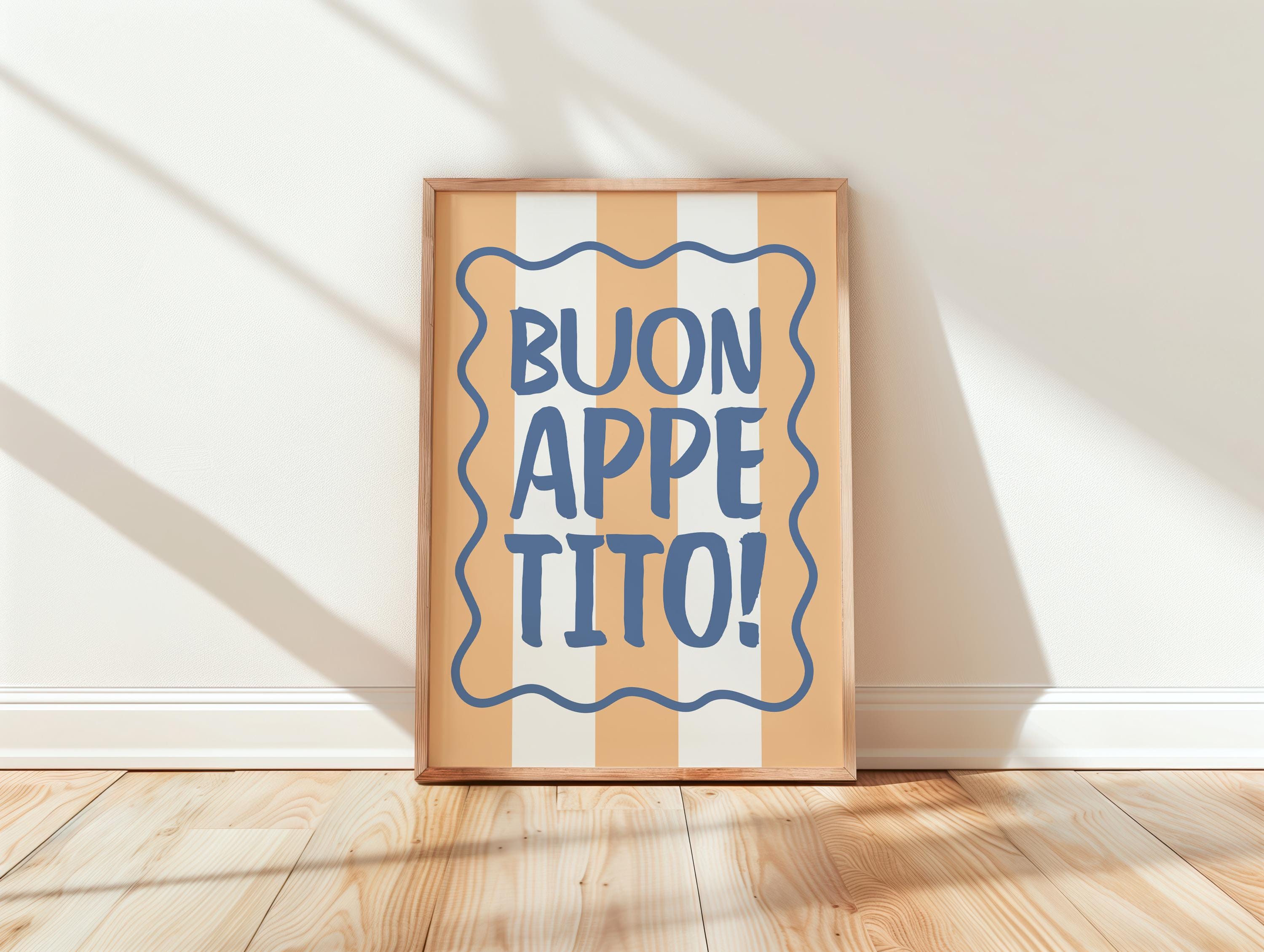 Buon Appetito Kitchen Wall Art Print, Italian Quote Poster, Retro Striped Wall Decor, Pasta Lover Gift, Mediterranean Home Print, DIGITAL