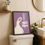 Nice Bum Purple Bathroom Wall Art Printable, Funny Goose Poster, Cute Purple Bathroom Decor, Toilet Humor Print, Modern Art