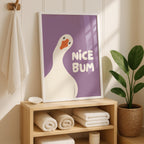 Nice Bum Purple Bathroom Wall Art Printable, Funny Goose Poster, Cute Purple Bathroom Decor, Toilet Humor Print, Modern Art