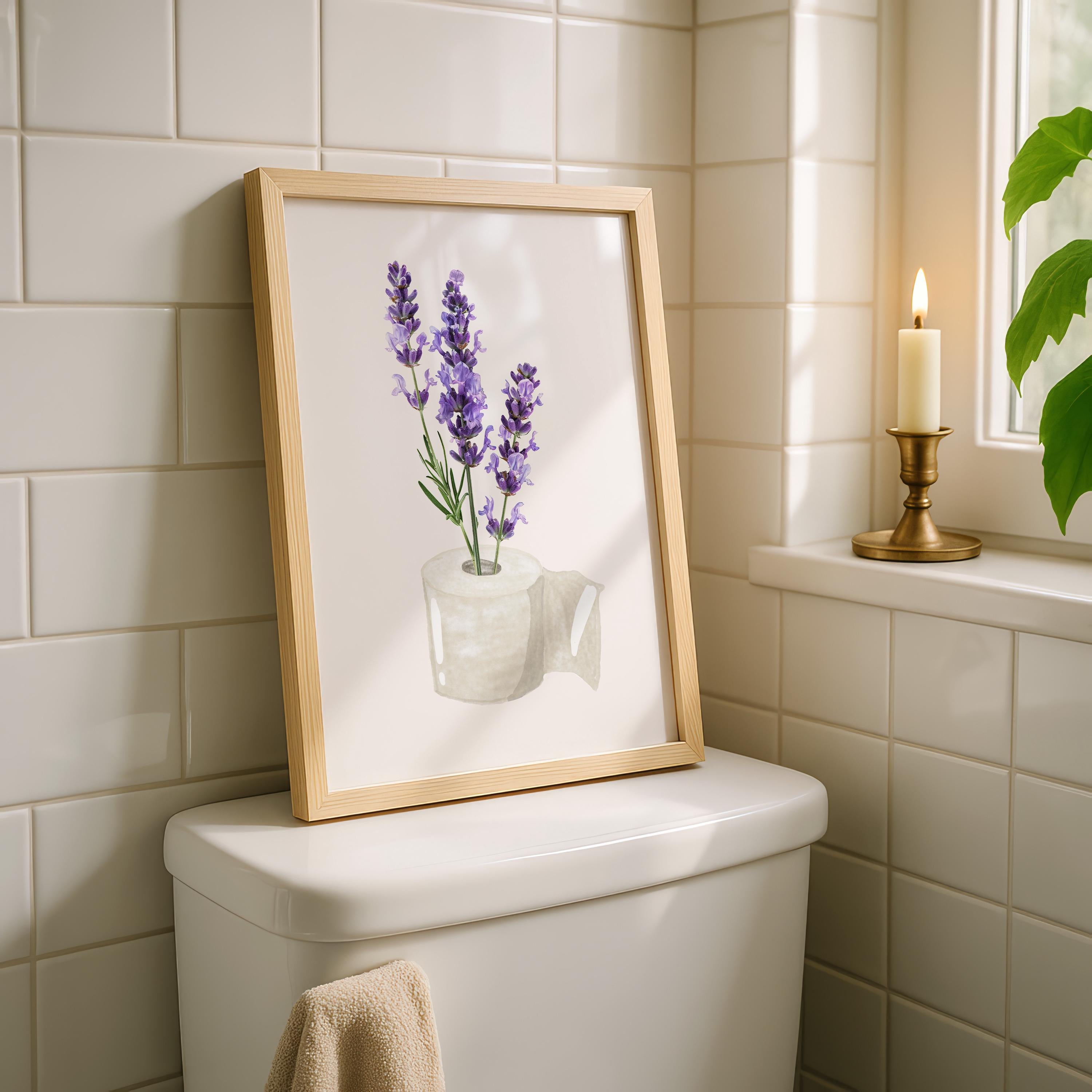 Lavender Bathroom Wall Art Printable, Toilet Paper Flower Art, Purple Floral Bathroom Decor, Minimal Funny Bathroom Print