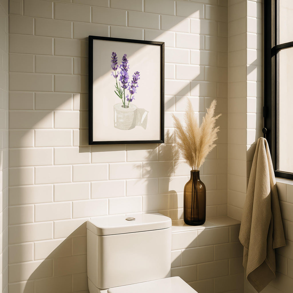 Lavender Bathroom Wall Art Printable, Toilet Paper Flower Art, Purple Floral Bathroom Decor, Minimal Funny Bathroom Print