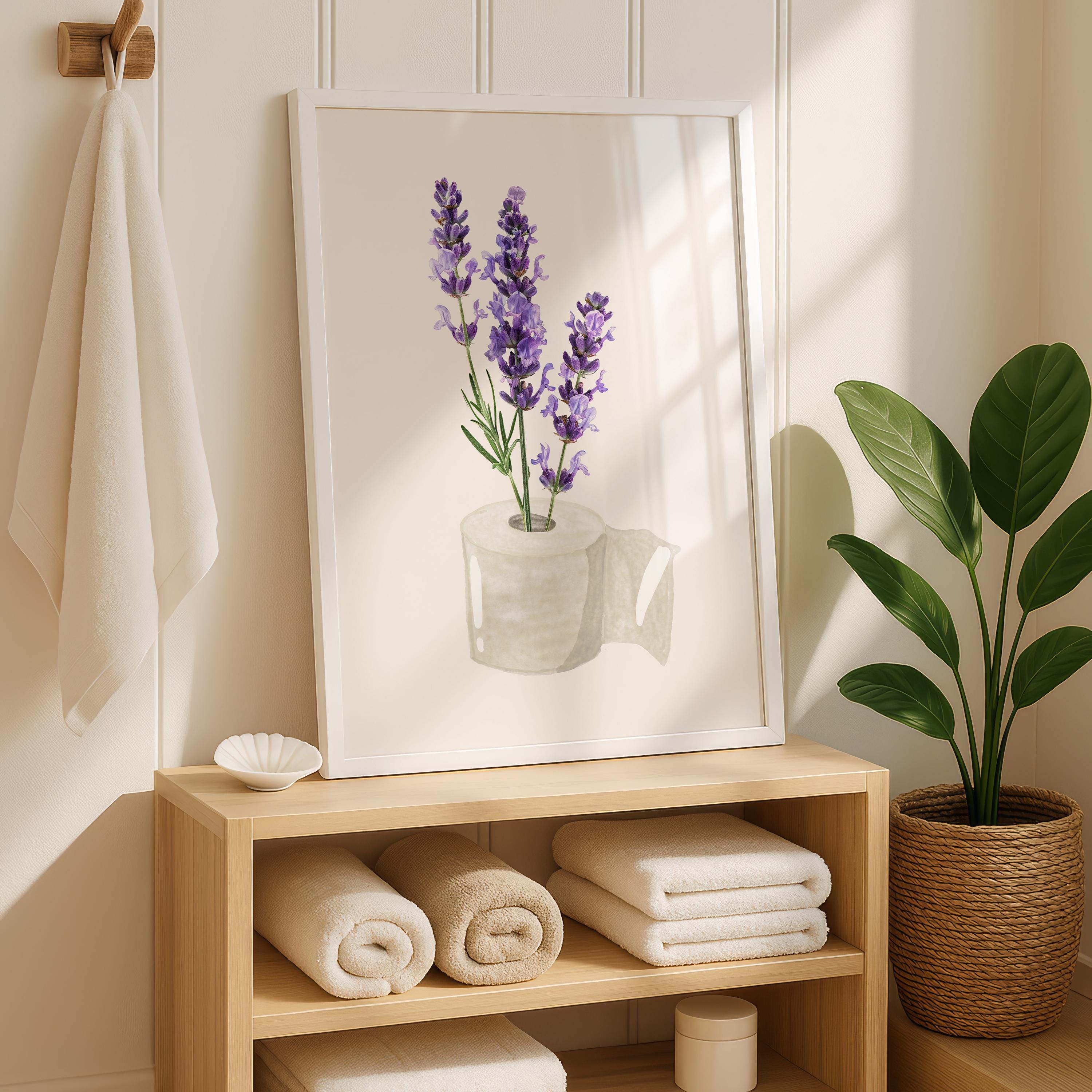 Lavender Bathroom Wall Art Printable, Toilet Paper Flower Art, Purple Floral Bathroom Decor, Minimal Funny Bathroom Print