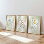 Spring Green Floral Wall Art Set of 3 Printable, Sage Botanical Flower Prints, Cottagecore Gallery Wall Decor for Living Room Bedroom