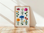 Colorful Floral Wall Art Print, Hand Painted Botanical Flowers Poster, Modern Cottagecore Wall Decor, Vintage Floral Art Digital Download