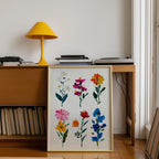 Botanical Floral Wall Art Print, Colorful Hand Painted Flowers Poster, Modern Cottagecore Home Decor, Vintage Botanical Art Download