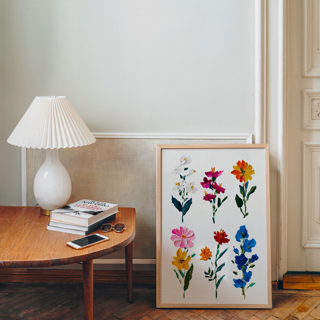 Botanical Floral Wall Art Print, Colorful Hand Painted Flowers Poster, Modern Cottagecore Home Decor, Vintage Botanical Art Download