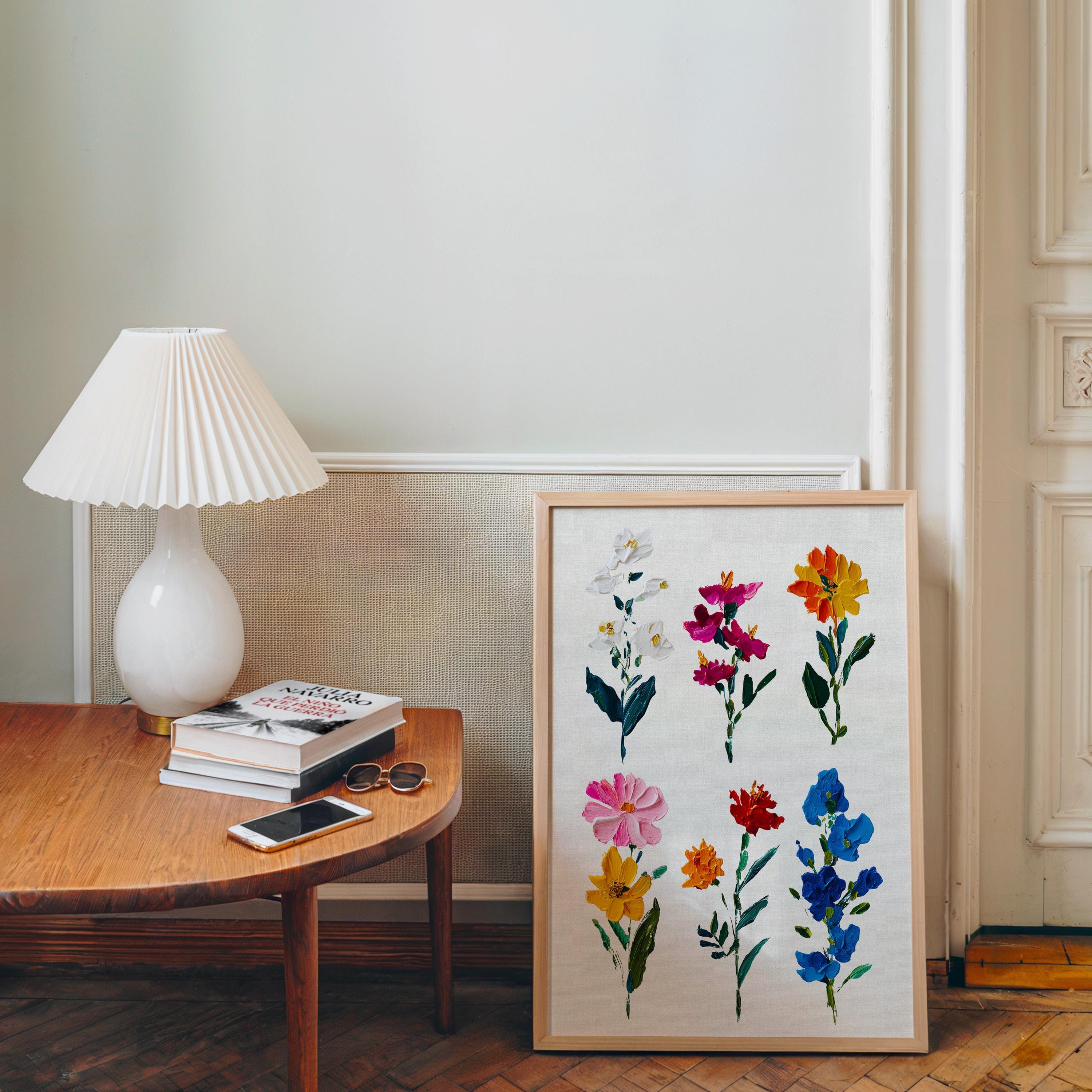 Botanical Floral Wall Art Print, Colorful Hand Painted Flowers Poster, Modern Cottagecore Home Decor, Vintage Botanical Art Download