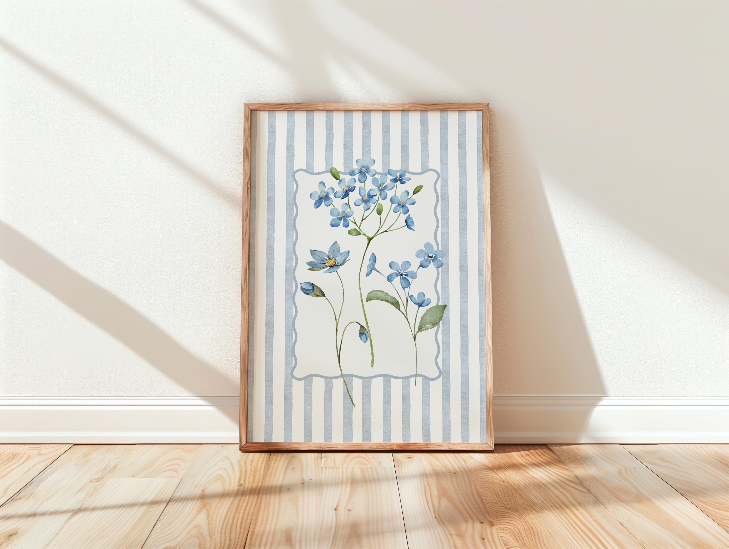 Spring Blue Floral Wall Art, Botanical Flower Print, Cottagecore Home Decor, Soft Pastel Floral Poster, Vintage Style Wall Art