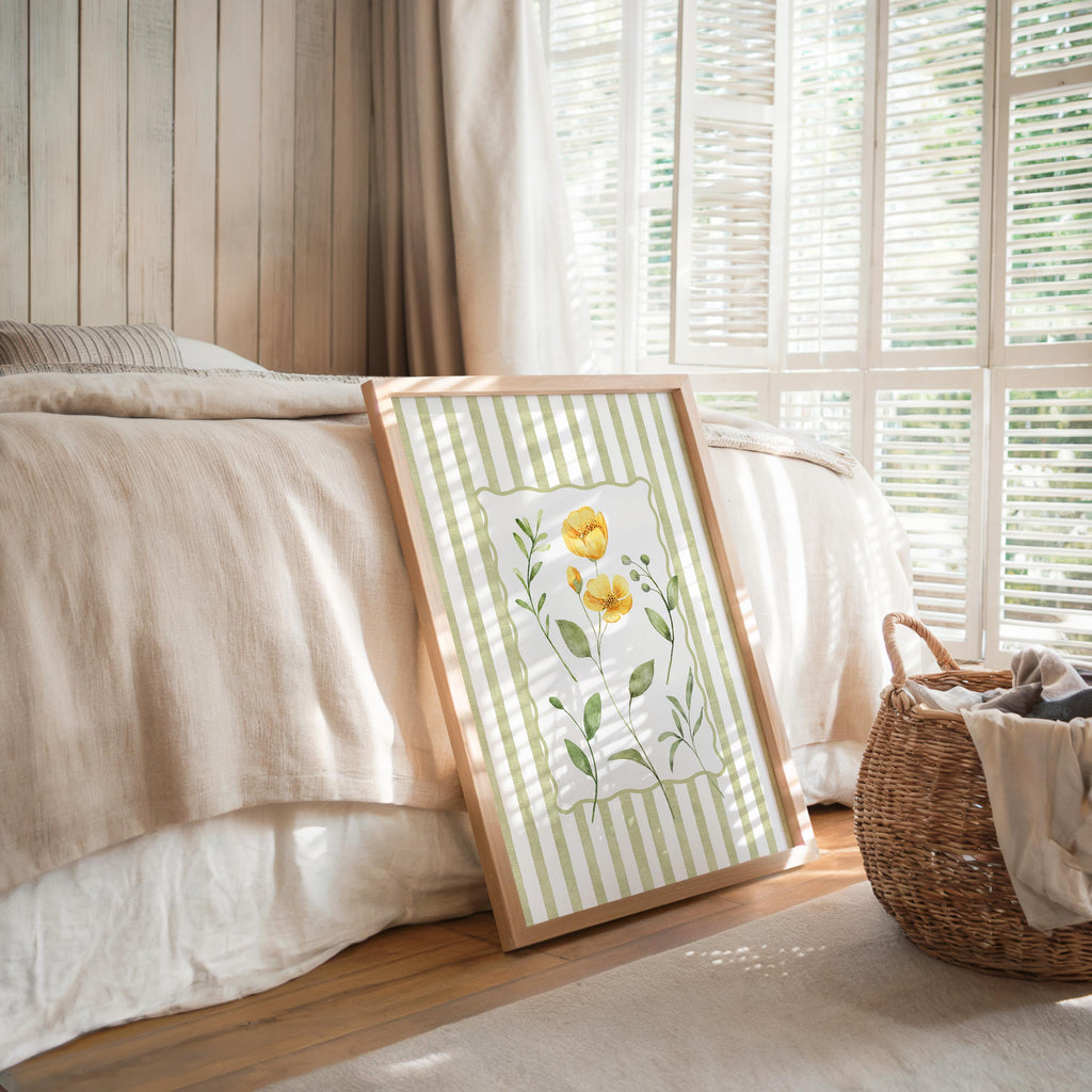 Spring Green Floral Wall Art, Botanical Flower Print, Cottagecore Home Decor, Soft Pastel Floral Poster, Vintage Botanical Art
