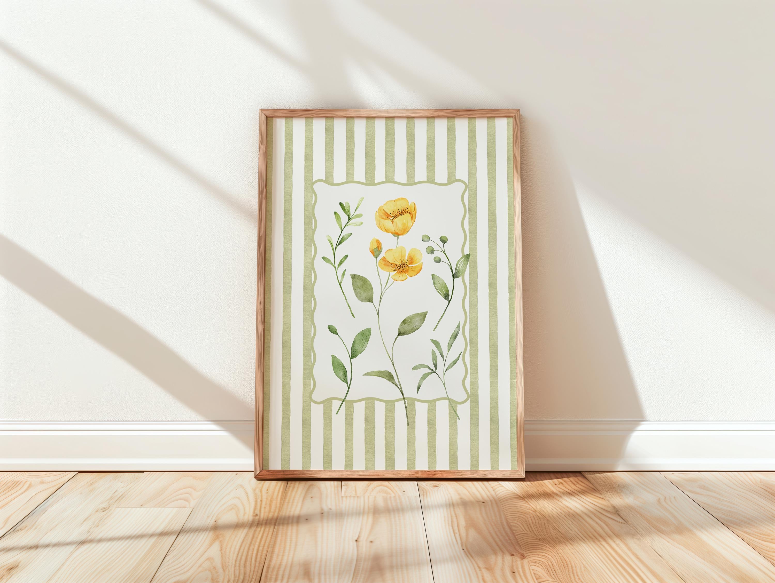 Spring Green Floral Wall Art, Botanical Flower Print, Cottagecore Home Decor, Soft Pastel Floral Poster, Vintage Botanical Art