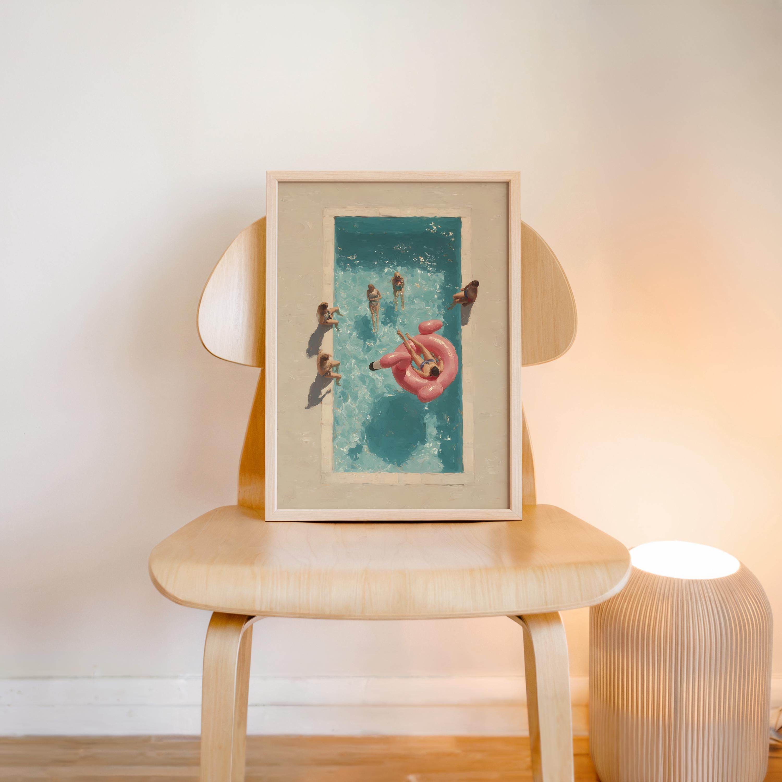 Swimming Pool Wall Art Print, Summer Poolside Artwork, Overhead Pool Art, Vacation Home Decor, Printable Wall Art, Trendy Print, Coastal Art