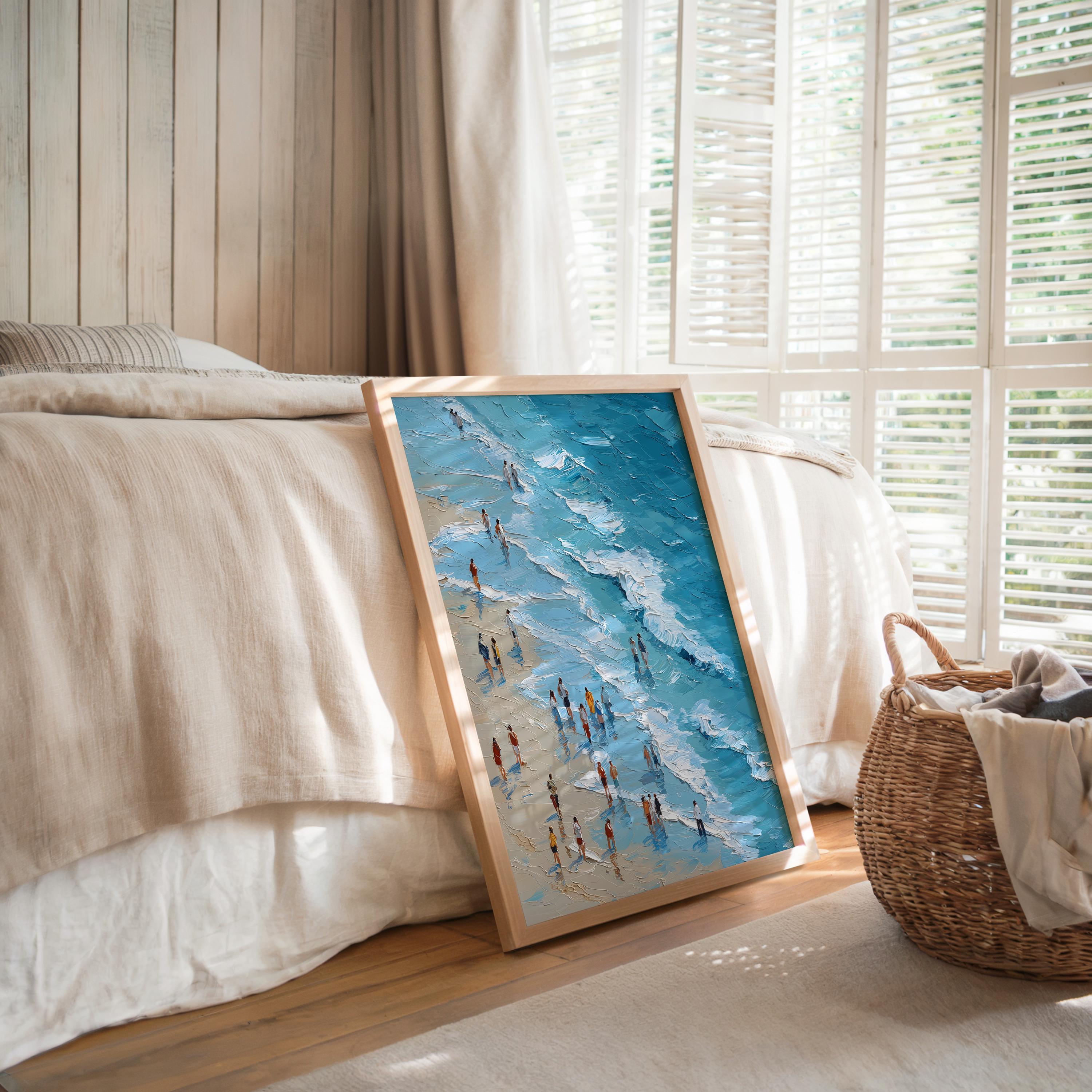 Beach Wall Art Print, Coastal Seaside Artwork, Ocean Shore Painting, Summer Beach Scene, Printable Coastal Wall Art Mini People Trendy Print