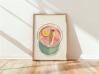 Pink Martini Pool Wall Art, Retro Summer Cocktail Illustration, Swimming Woman Art Print, Mid Century Modern Bar Decor, Trendy Print