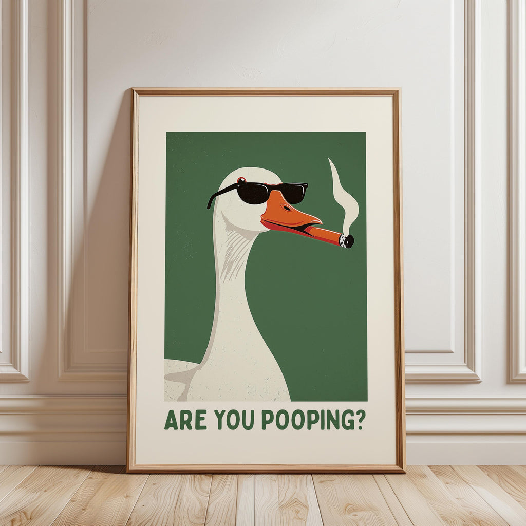 Funny Are You Pooping Goose Poster, Bathroom Humor Wall Art, Quirky Animal Print, Modern Funny Decor, Playful Toilet Printable Art