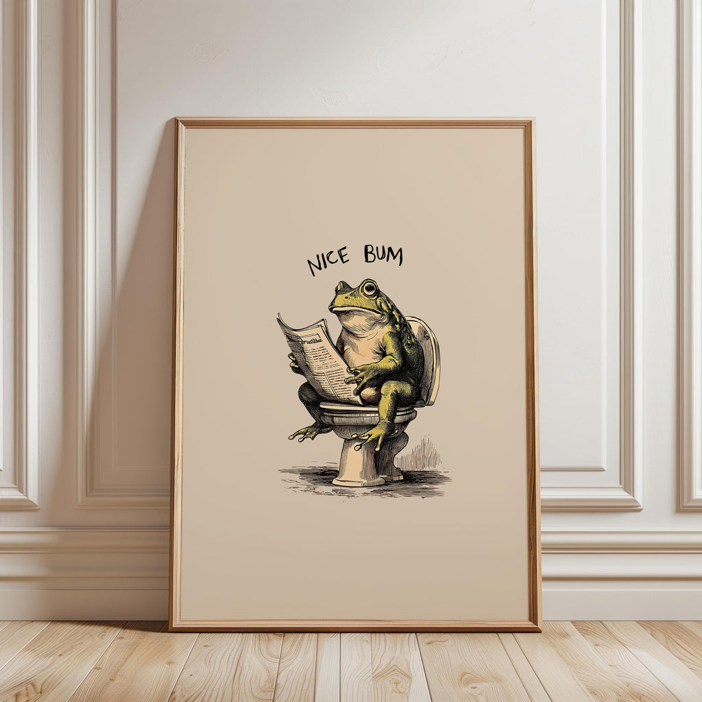 Funny Nice Bum Frog Poster, Bathroom Humor Wall Art, Quirky Animal Toilet Print, Vintage Style Funny Decor, Playful Restroom Printable Art
