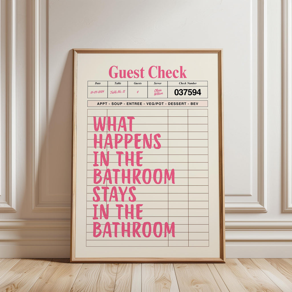 Funny Pink Bathroom Print, Pink Guest Check Wall Art, Typography Poster, Trendy Cool Wall Art Girl, Funky Wall Art Dopamine Decor, DIGITAL