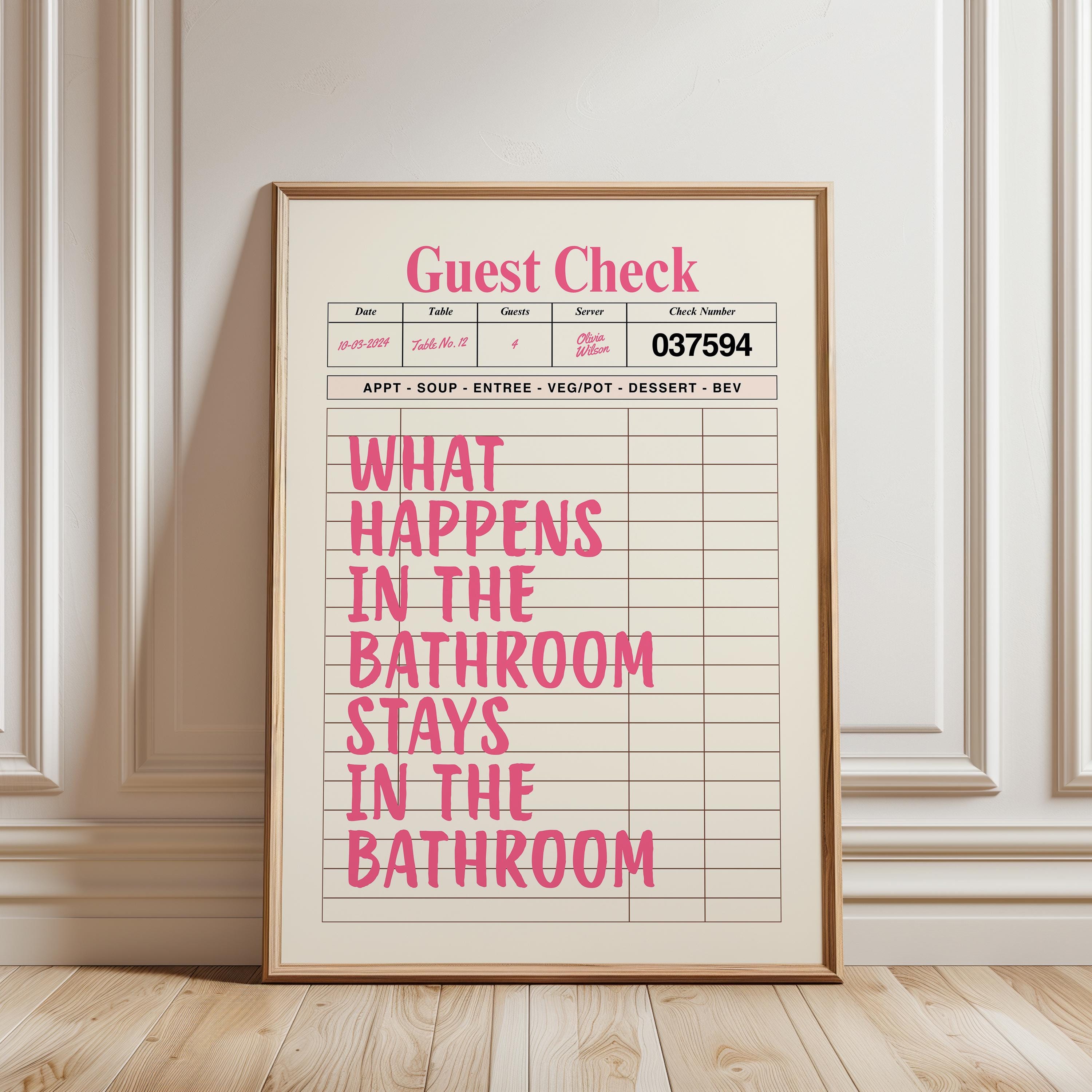 Funny Pink Bathroom Print, Pink Guest Check Wall Art, Typography Poster, Trendy Cool Wall Art Girl, Funky Wall Art Dopamine Decor, DIGITAL