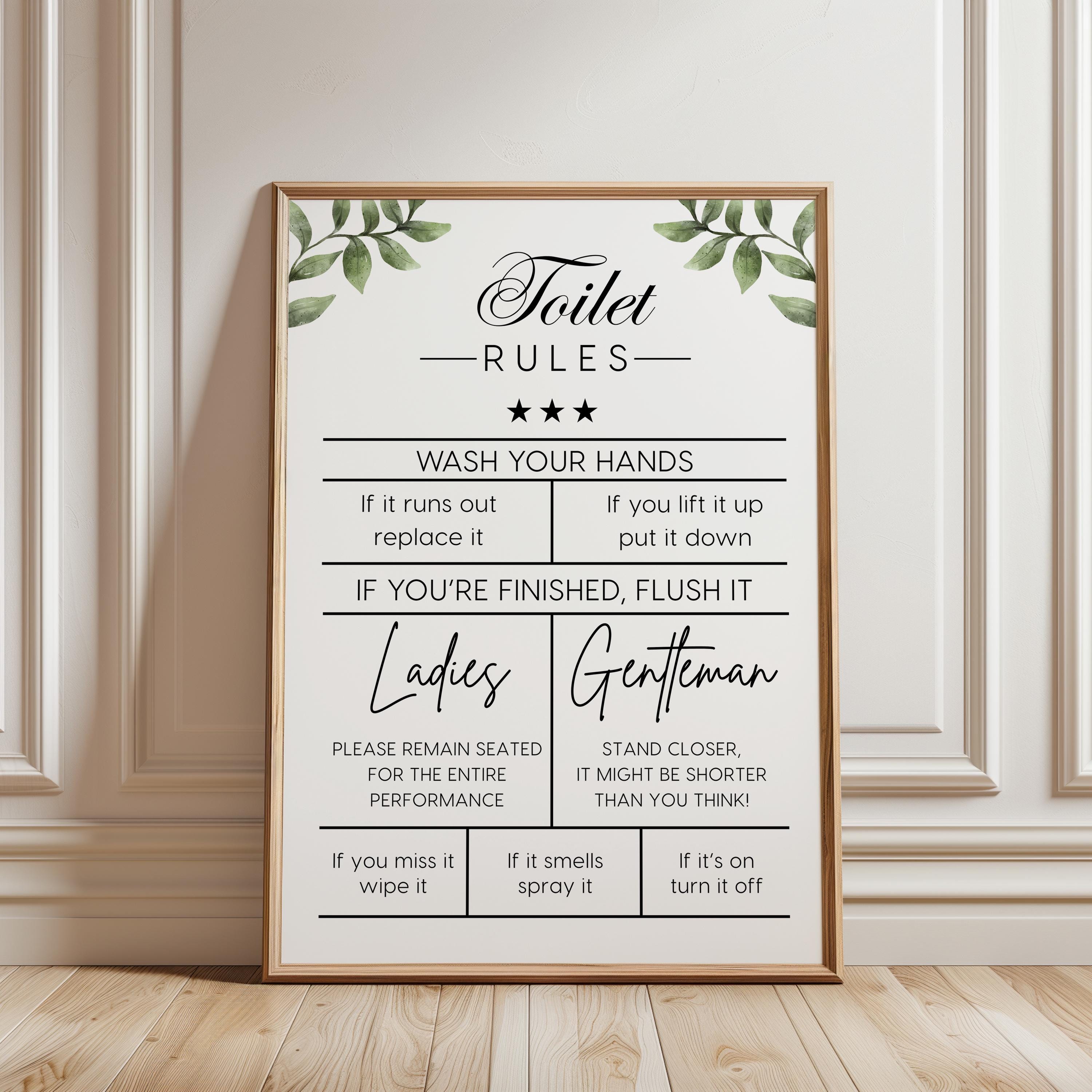 Funny Toilet Rules Sign, Bathroom Wall Art Printable, Wash Your Hands Quote, Guest Bathroom Decor, Toilet Humor Poster DIGITAL DOWNLOAD