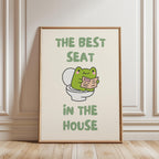 Funny Bathroom Wall Art, The Best Seat in the House Frog Print, Sage Green Bathroom Poster Quirky Toilet Humor Sign Cute Frog Bathroom Decor