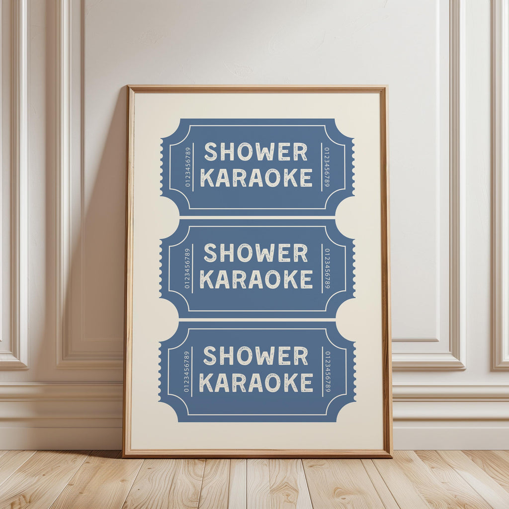 Shower Karaoke Print, Funny Bathroom Wall Art, Blue Ticket Poster, Retro Bathroom Decor, Humorous Wall Art Gift, DIGITAL DOWNLOAD