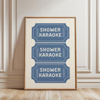 Shower Karaoke Print, Funny Bathroom Wall Art, Blue Ticket Poster, Retro Bathroom Decor, Humorous Wall Art Gift, DIGITAL DOWNLOAD
