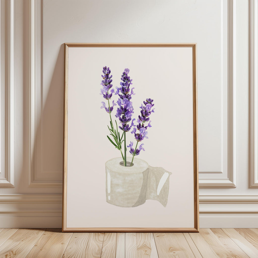 Lavender Bathroom Wall Art Printable, Toilet Paper Flower Art, Purple Floral Bathroom Decor, Minimal Funny Bathroom Print