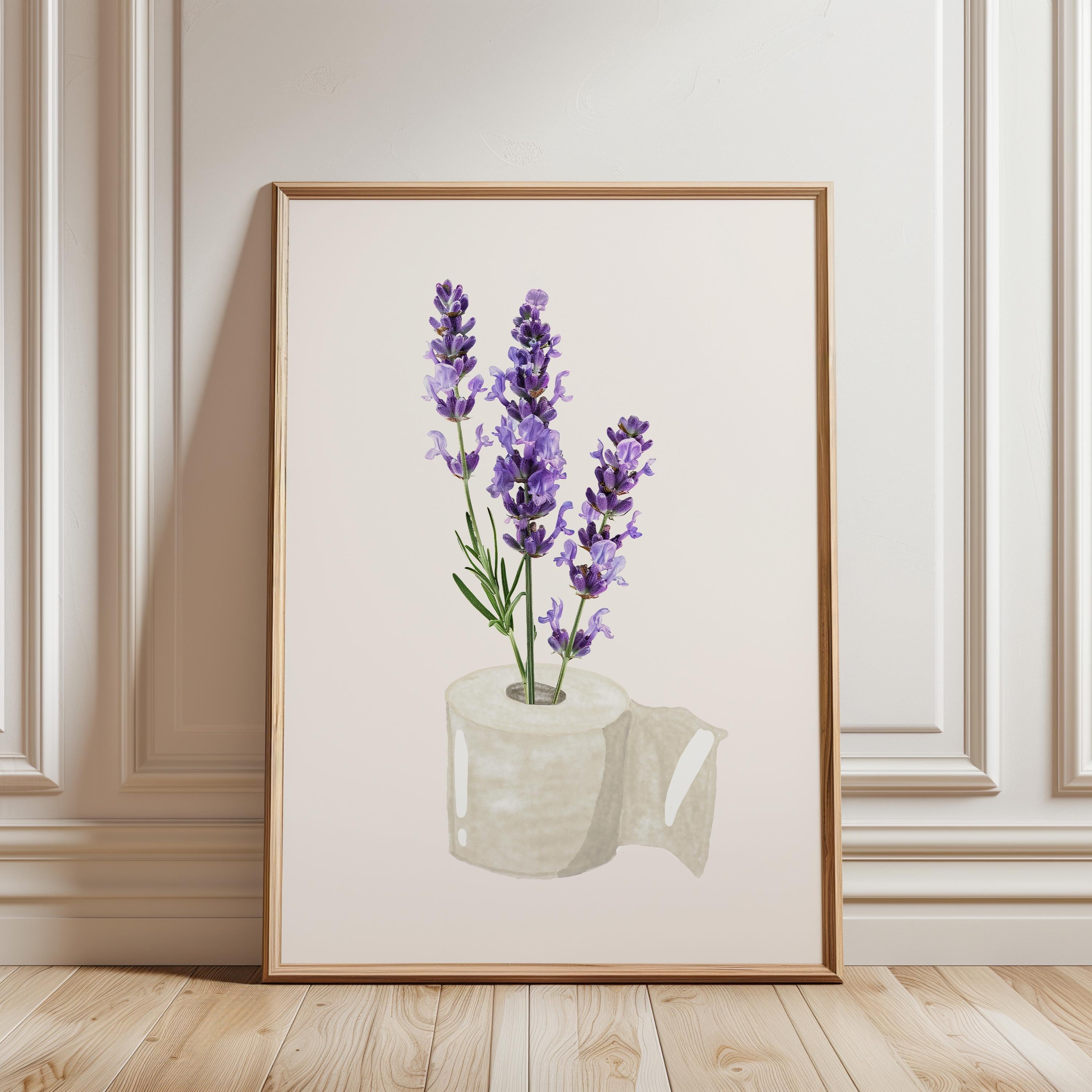 Lavender Bathroom Wall Art Printable, Toilet Paper Flower Art, Purple Floral Bathroom Decor, Minimal Funny Bathroom Print