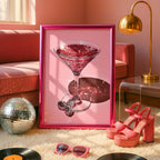 Disco Martini Wall Art Print, Pink Cocktail Poster, Glam Bar Cart Decor, Retro Sparkly Martini Art, Modern Pop Art Digital Download