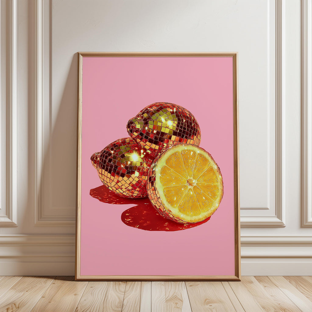 Disco Lemon Wall Art Print, Pink Citrus Poster, Sparkly Fruit Pop Art, Glam Kitchen Bar Decor, Retro Disco Style, Trendy Print DIGITAL
