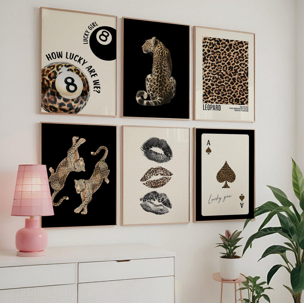 Leopard Wall Art Set of 6 Printable, Bold Animal Print Gallery Wall, Fashion Girl Decor, Modern Eclectic Statement Art, Trendy Print