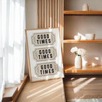 Lucky Girl Wall Art Set of 3 Printable, Good Times Typography Posters, Modern Minimal Quote Art, Chic Living Room Decor, Trendy Prints