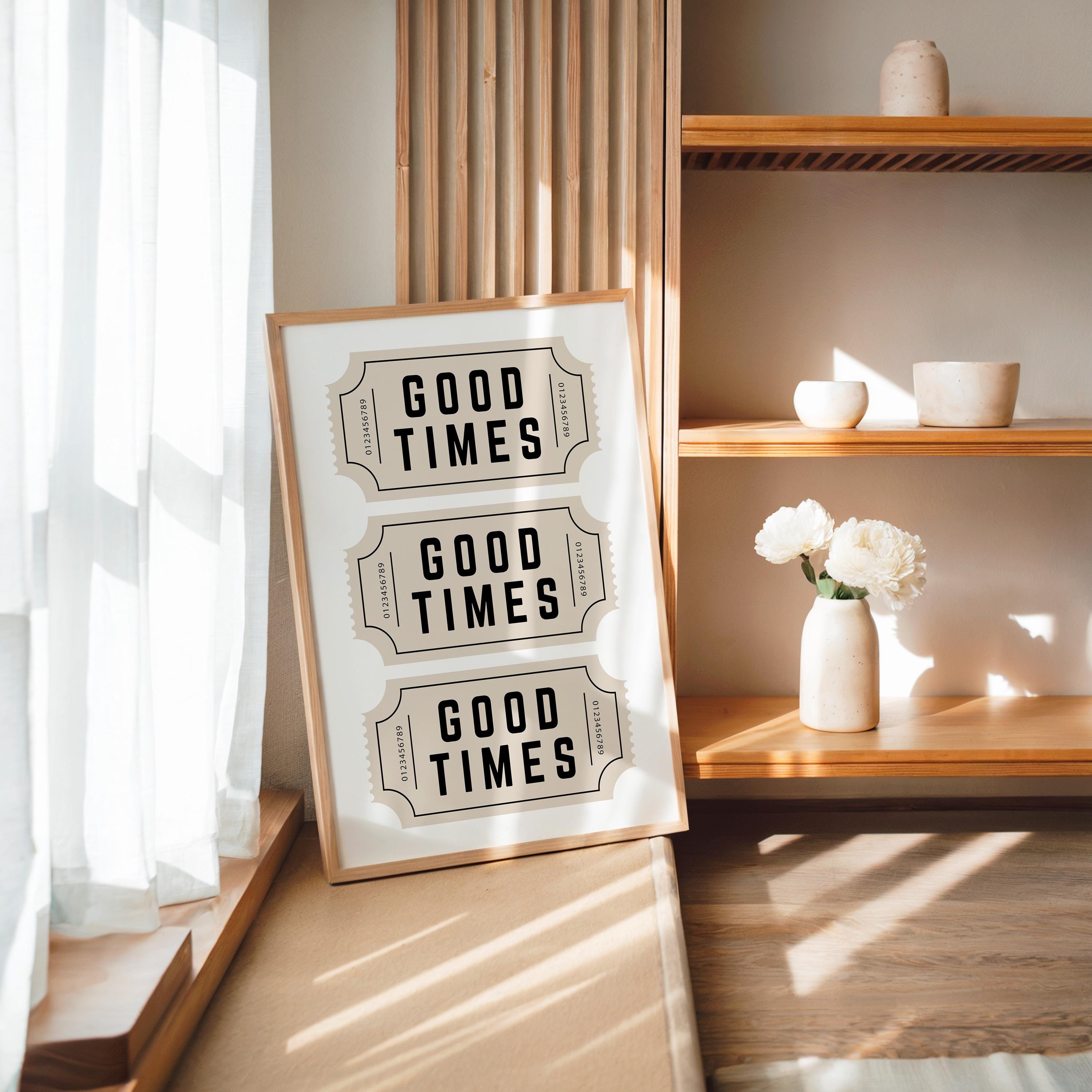 Lucky Girl Wall Art Set of 3 Printable, Good Times Typography Posters, Modern Minimal Quote Art, Chic Living Room Decor, Trendy Prints
