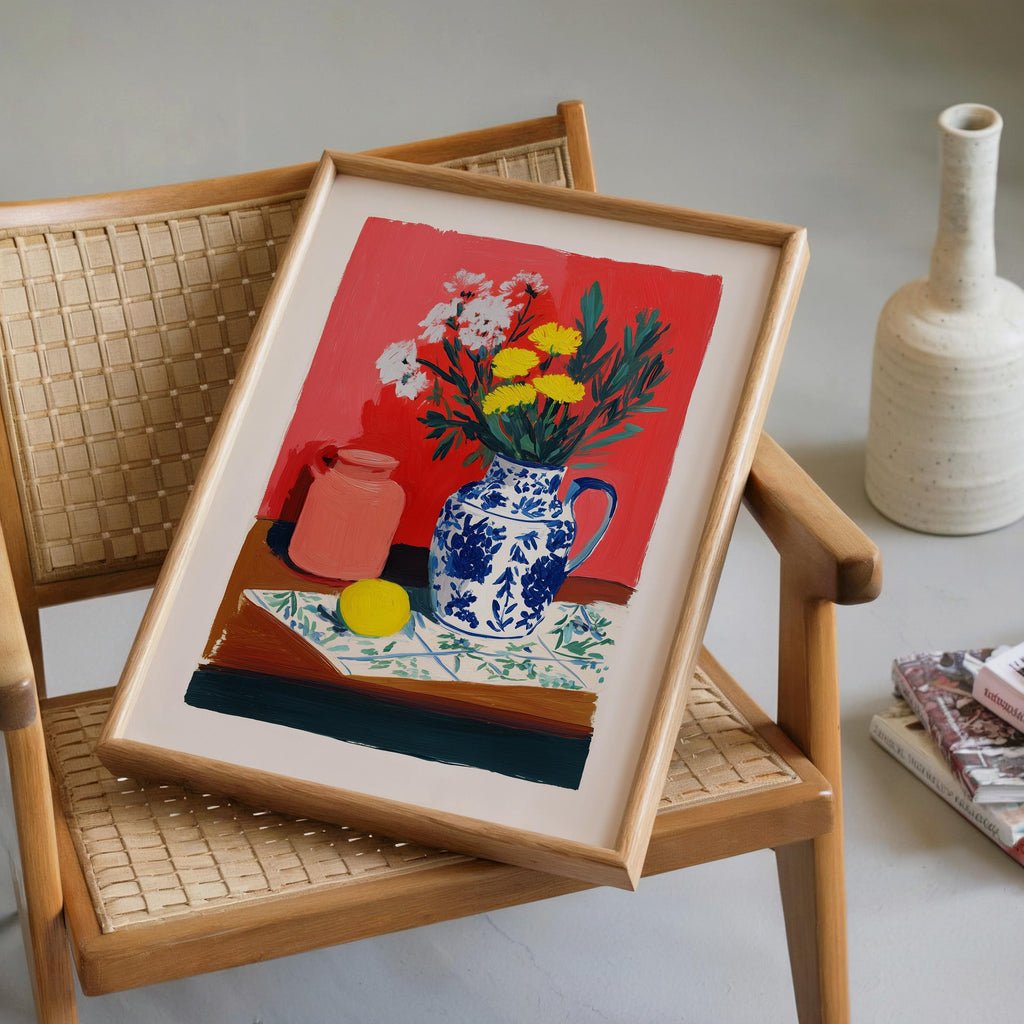 Colorful Floral Still Life Wall Art, Vase and Flowers Painting Print, Modern Classic Kitchen Decor, Mediterranean Style Art Poster, DIGITAL