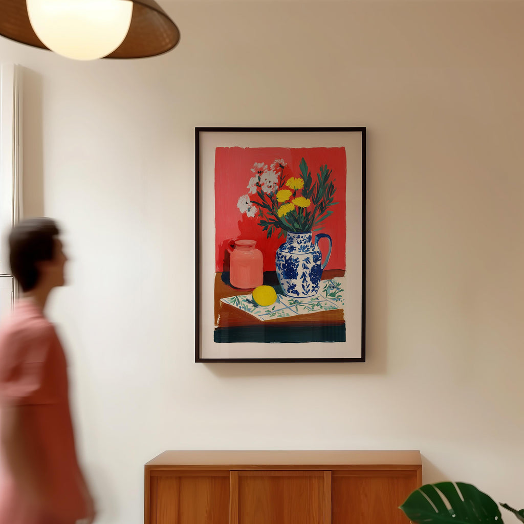 Colorful Floral Still Life Wall Art, Vase and Flowers Painting Print, Modern Classic Kitchen Decor, Mediterranean Style Art Poster, DIGITAL