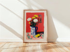 Red Floral Still Life Wall Art, Vase with Flowers Painting Print, Modern Classic Mediterranean Home Decor, Colorful Kitchen Wall Art DIGITAL