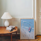 Aerial Beach Coastal Wall Art, Summer Ocean Painting Print, Top View Sea Artwork, Blue Beach Scene, Modern Coastal Home Decor
