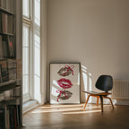 Leopard Lips Wall Art Print, Coquette Bow Lip Poster, Girly Glam Printable Art, Red Kiss Print, Maximalist Fashion Wall Decor, DIGITAL