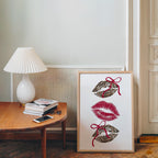 Leopard Lips Wall Art Print, Coquette Bow Lip Poster, Girly Glam Printable Art, Red Kiss Print, Maximalist Fashion Wall Decor, DIGITAL