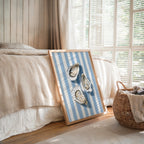 Oyster Wall Art, Coastal Kitchen Print, Blue Striped Nautical Art, Beach House Decor, Seafood Illustration, Minimal Coastal Poster